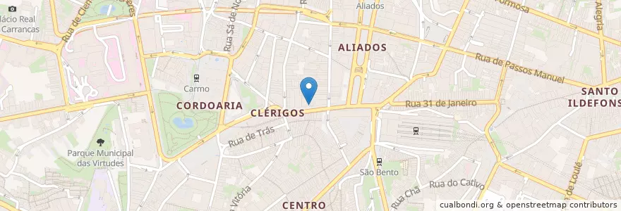 Mapa de ubicacion de Farmácia dos Clérigos en Portogallo, Nord, Área Metropolitana Do Porto, Porto, Porto, Cedofeita, Santo Ildefonso, Sé, Miragaia, São Nicolau E Vitória.