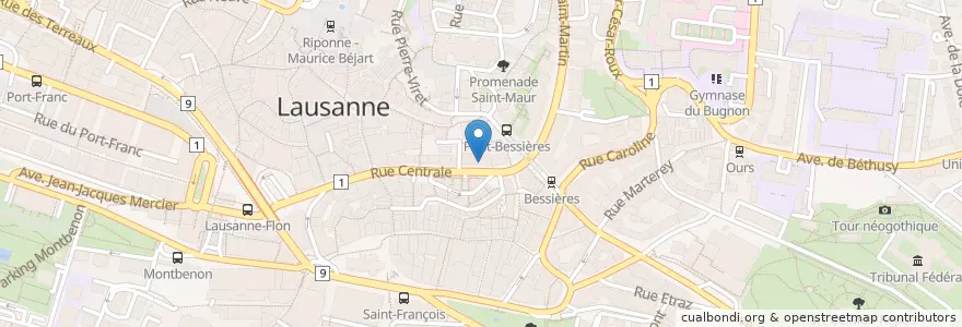 Mapa de ubicacion de Bluebird Café en Schweiz, Waadt, District De Lausanne, Lausanne.
