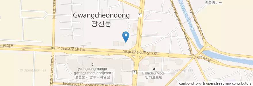 Mapa de ubicacion de 광주안과의원 신세계점 en كوريا الجنوبية, 전라남도, غوانغجو, 북구.