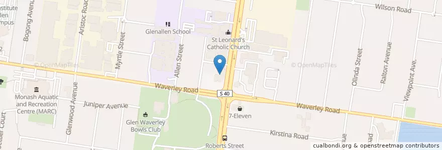 Mapa de ubicacion de Glen Waverley Pizza en Australien, Victoria, City Of Monash.