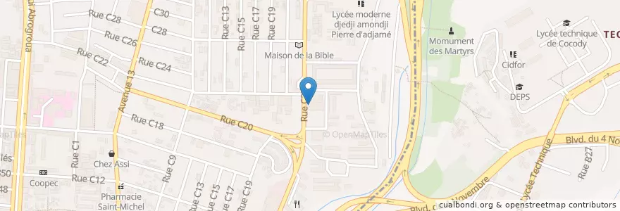 Mapa de ubicacion de Commissariat de Police du 7ᵉ Arrondissement Adjamé 220 en 科特迪瓦, 阿比让, Adjamé.
