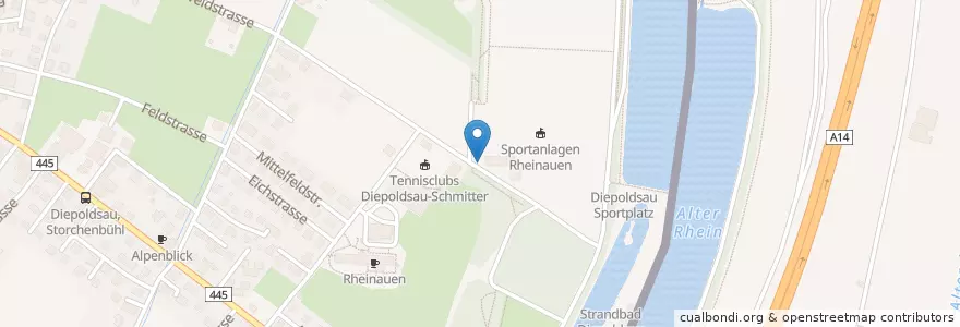 Mapa de ubicacion de Sportanlagen Rheinauen en سويسرا, النمسا, فورارلبرغ, Bezirk Dornbirn, Wahlkreis Rheintal.