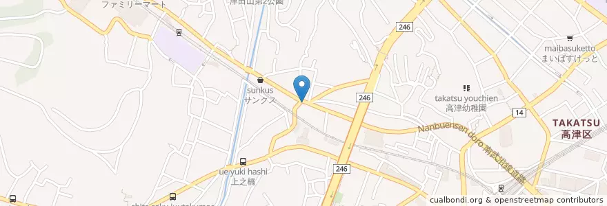Mapa de ubicacion de ハート歯科 en 日本, 神奈川県, 川崎市, 高津区.