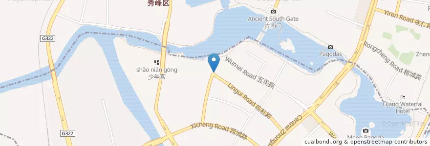 Mapa de ubicacion de 西安麵館 en الصين, قوانغشي, 桂林市, 象山区, 秀峰区, 象山街道.