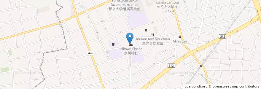 Mapa de ubicacion de 氷川神社 en Japão, Tóquio, 目黒区.