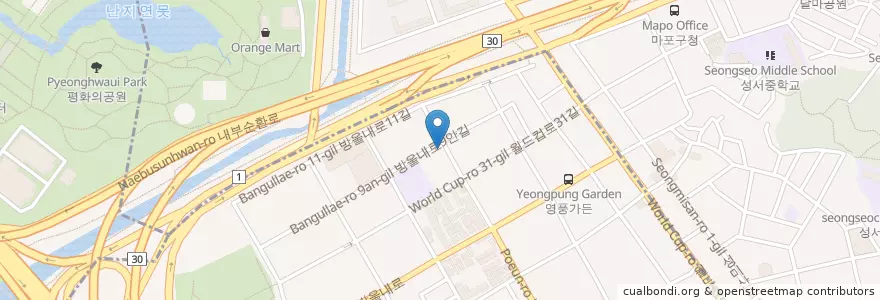 Mapa de ubicacion de 오늘의 위로 en 대한민국, 서울, 마포구, 망원2동.