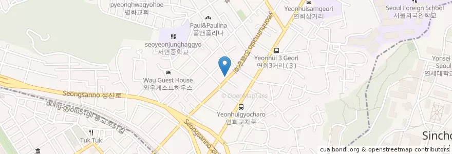 Mapa de ubicacion de 본죽 비빔밥 cafe en 韩国/南韓, 首尔, 麻浦區, 西大門區, 연희동.