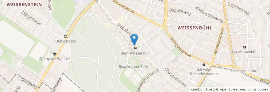 Mapa de ubicacion de Briefeinwurf Bern, Station RBS Weissenbühl en Schweiz/Suisse/Svizzera/Svizra, Bern/Berne, Verwaltungsregion Bern-Mittelland, Verwaltungskreis Bern-Mittelland, Köniz, Bern.