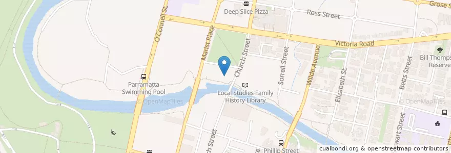 Mapa de ubicacion de Riverside Theatres en オーストラリア, ニューサウスウェールズ, Sydney, City Of Parramatta Council.