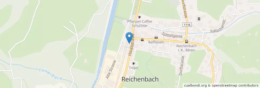 Mapa de ubicacion de Pizzeria Bahnhof en Schweiz, Bern, Verwaltungsregion Oberland, Verwaltungskreis Frutigen-Niedersimmental, Reichenbach Im Kandertal.