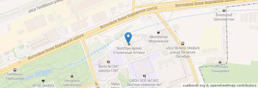 Mapa de ubicacion de Столичные аптеки en Rusia, Distrito Federal Central, Москва, Западный Административный Округ, Район Солнцево.