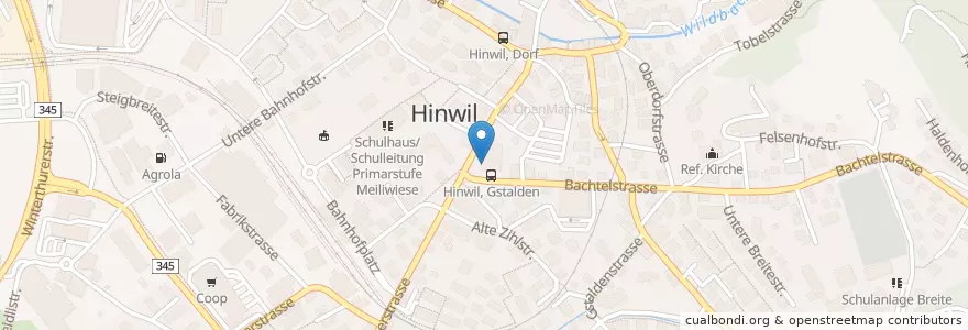 Mapa de ubicacion de Restaurant Pizzeria Zentrum en Швейцария, Цюрих, Bezirk Hinwil, Hinwil.