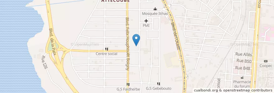 Mapa de ubicacion de Centre Social D'attecoubé en Côte D’Ivoire, Abidjan, Attécoubé.
