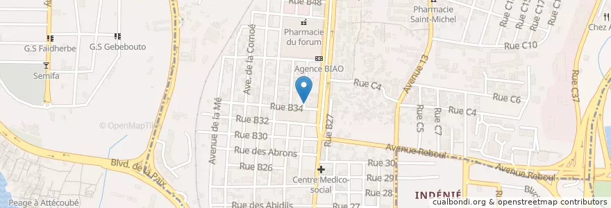 Mapa de ubicacion de Centre Socio Culturel D'adjamé (Mairie D'adjamé ) en Costa De Marfil, Abiyán, Adjamé.