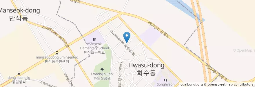 Mapa de ubicacion de 화수동 en 대한민국, 인천, 동구, 화수동.