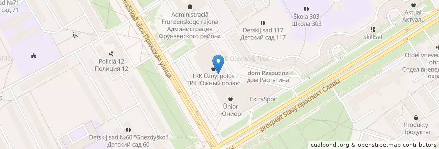 Mapa de ubicacion de Carl's Jr. en 俄罗斯/俄羅斯, Северо-Западный Федеральный Округ, 列宁格勒州, Санкт-Петербург, Фрунзенский Район, Округ № 72.