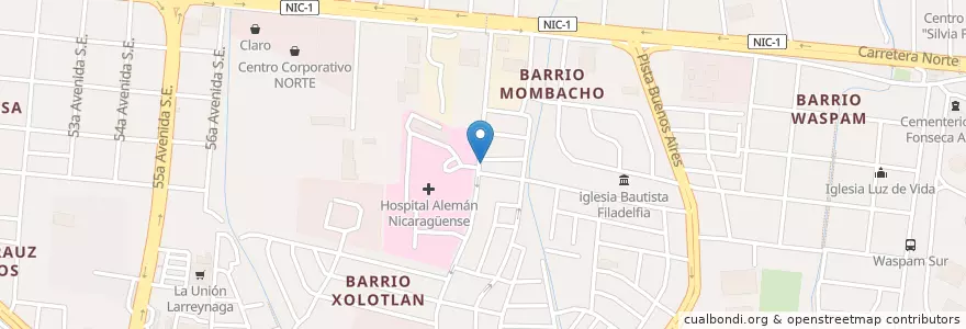 Mapa de ubicacion de Comedor Mirna en Никарагуа, Departamento De Managua, Managua (Municipio).