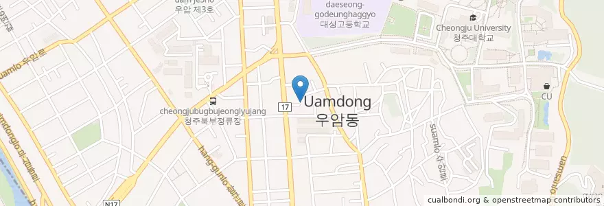Mapa de ubicacion de 우암동 en 韩国/南韓, 忠清北道, 清州市, 清原區, 우암동.
