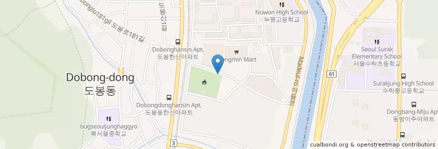 Mapa de ubicacion de 도봉투웨니퍼스트 2단지 주차장 en Corea Del Sur, Seúl, 도봉구, 도봉2동.