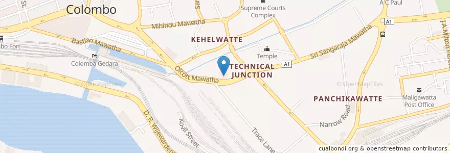Mapa de ubicacion de Maradana Technical College en سری‌لانکا, බස්නාහිර පළාත, කොළඹ දිස්ත්‍රික්කය, Colombo.