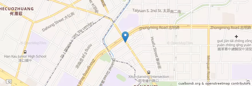 Mapa de ubicacion de 台中李記草屯麻糬 en تایوان, تایچونگ, 西區.