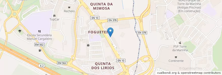 Mapa de ubicacion de Farmácia do Fogueteiro en 포르투갈, Área Metropolitana De Lisboa, Setúbal, Península De Setúbal, Seixal, Amora.