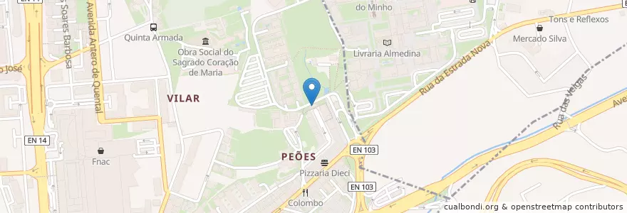 Mapa de ubicacion de Clube Desportivo dos Peões en Portugal, Norte, Braga, Cávado, Braga.