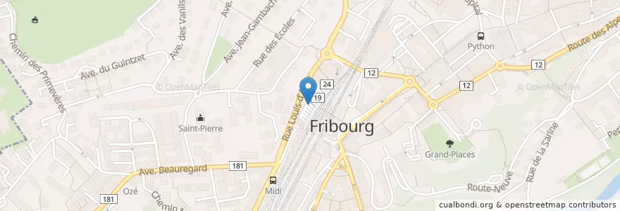 Mapa de ubicacion de Police cantonale fribourgeoise en Schweiz/Suisse/Svizzera/Svizra, Fribourg/Freiburg, District De La Sarine, Fribourg - Freiburg.