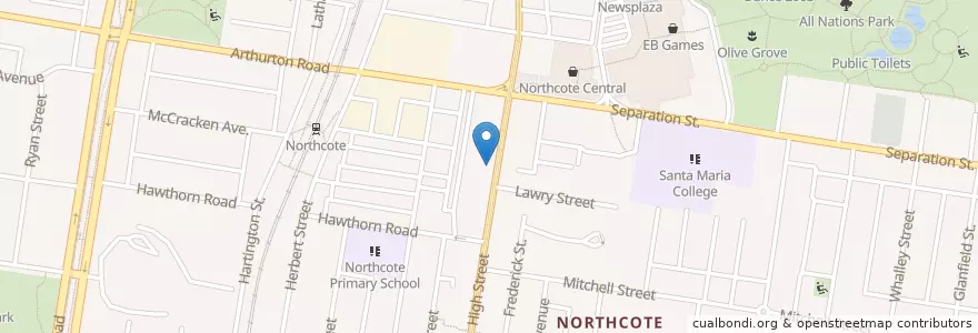 Mapa de ubicacion de Northcote Fish & Chips en Avustralya, Victoria, City Of Darebin.