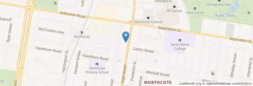 Mapa de ubicacion de Northcote Animal Hospital en أستراليا, ولاية فيكتوريا, City Of Darebin.