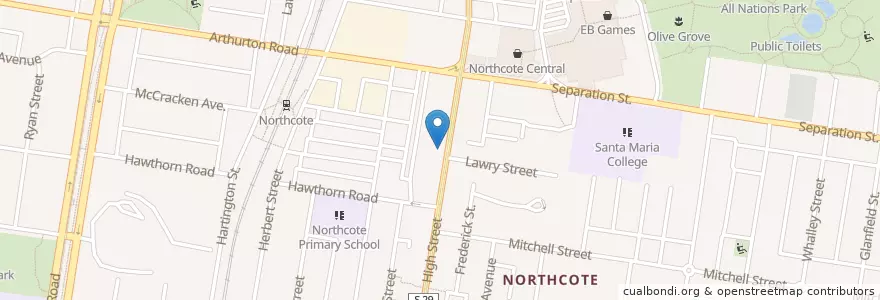 Mapa de ubicacion de Dojo Ramen Bar en Australia, Victoria, City Of Darebin.