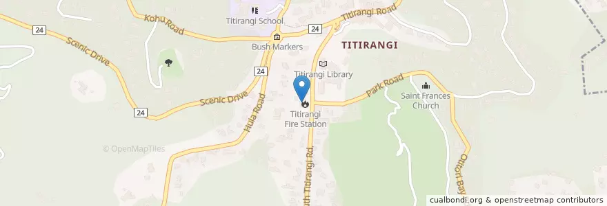 Mapa de ubicacion de Titirangi Fire Station en Nouvelle-Zélande, Auckland, Waitākere Ranges.