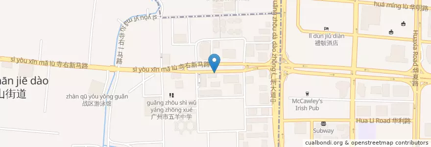 Mapa de ubicacion de 民福北京烤鸭店 en 中国, 广东省, 广州市, 越秀区, 东山街道.