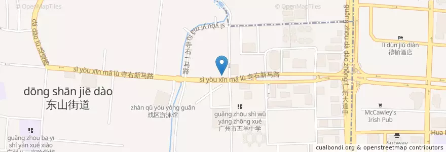 Mapa de ubicacion de 表哥茶餐厅 en China, Guangdong, 广州市, 越秀区, 东山街道.