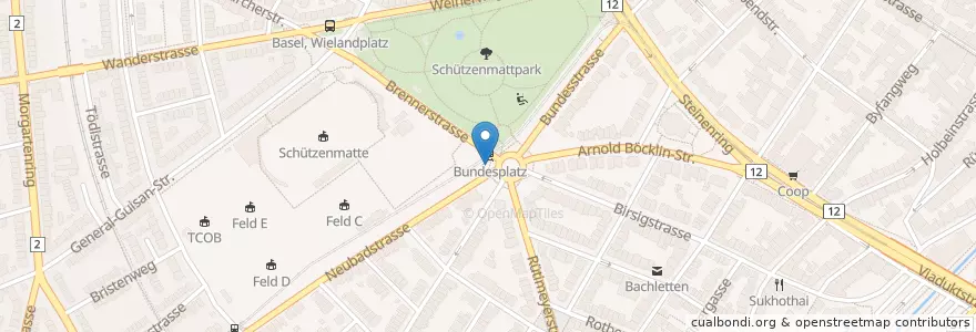 Mapa de ubicacion de Bücherkabine am Bundesplatz en سويسرا, مدينة بازل, Basel.