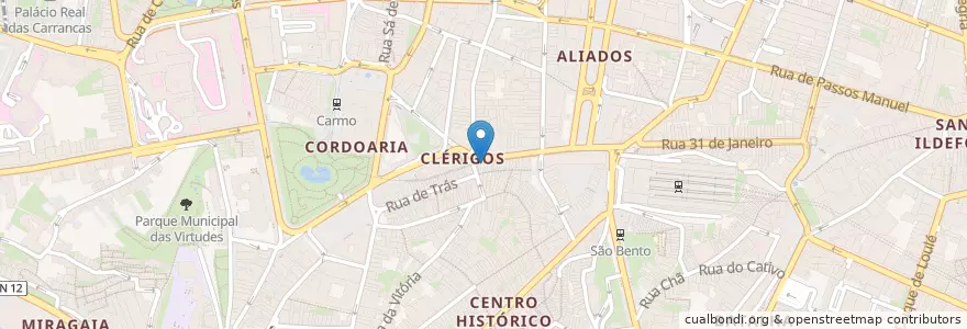 Mapa de ubicacion de Confeitaria dos Clerigos en Portugal, Norte, Área Metropolitana Do Porto, Porto, Porto, Cedofeita, Santo Ildefonso, Sé, Miragaia, São Nicolau E Vitória.
