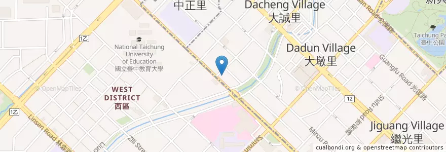 Mapa de ubicacion de 上銘汽車美容人工洗車 en Taiwan, 臺中市, 西區, 中區.