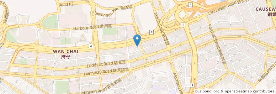 Mapa de ubicacion de 佳寧娜潮州菜 Carrianna Chiu Chow Restaurant en چین, گوانگ‌دونگ, هنگ‌کنگ, جزیره هنگ کنگ, 新界 New Territories, 灣仔區 Wan Chai District.
