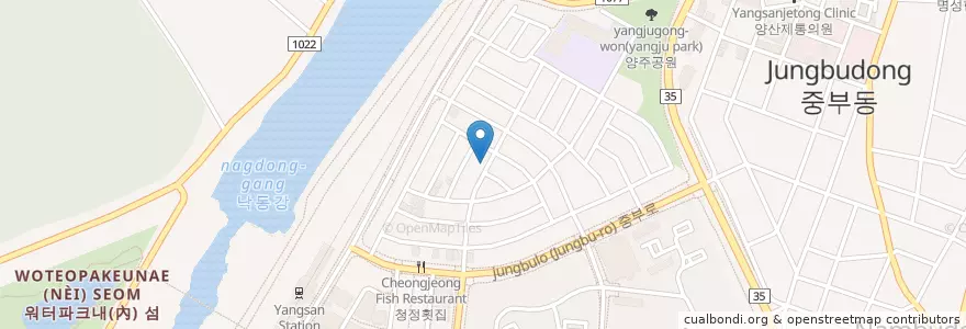 Mapa de ubicacion de 맛나 칼국수 en Corée Du Sud, Gyeongsang Du Sud, 양산시.