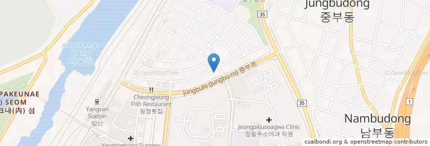 Mapa de ubicacion de 하나 곰탕 en Korea Selatan, Gyeongsang Selatan, 양산시.