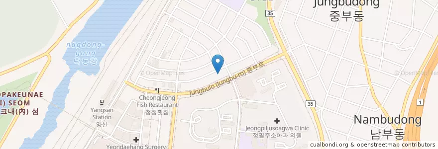 Mapa de ubicacion de 물금 향어촌 en South Korea, Gyeongsangnam-Do, Yangsan-Si.