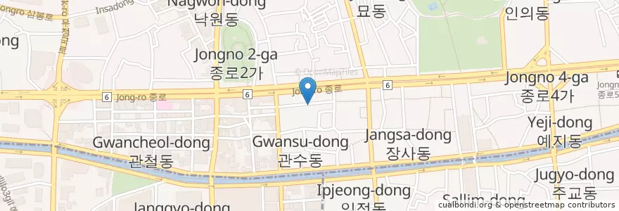 Mapa de ubicacion de Pork & oyster en South Korea, Seoul, Jongno 1·2·3·4(Ilisamsa)-Ga-Dong.