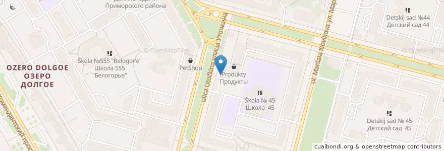 Mapa de ubicacion de Хеликс en Rusia, Северо-Западный Федеральный Округ, Óblast De Leningrado, San Petersburgo, Приморский Район, Округ Озеро Долгое.