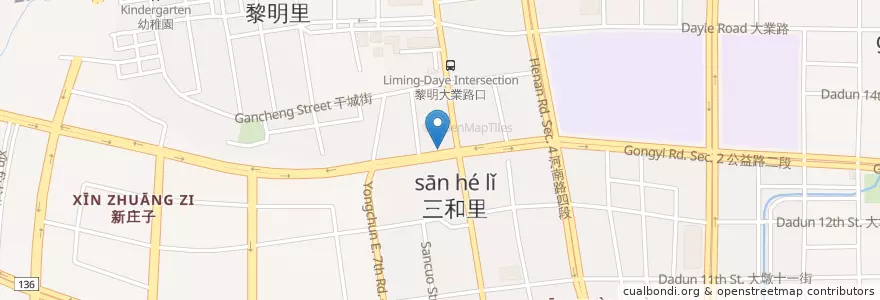 Mapa de ubicacion de 鬍鬚張魯肉飯 en تايوان, تاي شانغ, 南屯區.