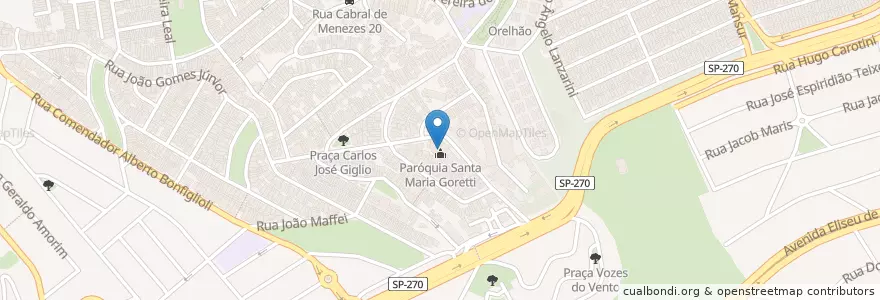 Mapa de ubicacion de Paróquia Santa Maria Goretti en ブラジル, 南東部地域, サンパウロ, Região Geográfica Intermediária De São Paulo, Região Metropolitana De São Paulo, Região Imediata De São Paulo, サンパウロ.