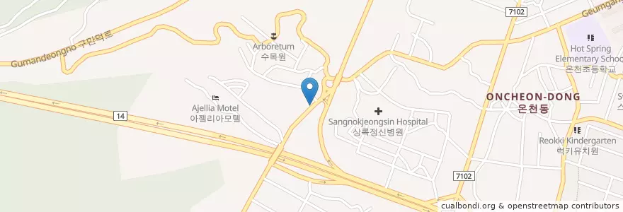 Mapa de ubicacion de 아몬드치킨 미남점 en Corea Del Sur, Busan, 동래구, 온천동.