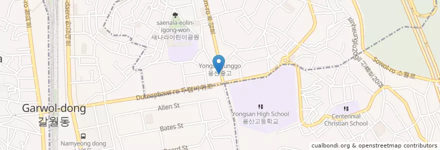 Mapa de ubicacion de Pizza School en كوريا الجنوبية, سول, 용산구.