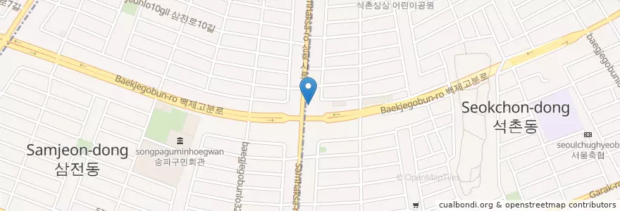 Mapa de ubicacion de Hollys Coffee en 韩国/南韓, 首尔, 松坡區, 삼전동, 석촌동.