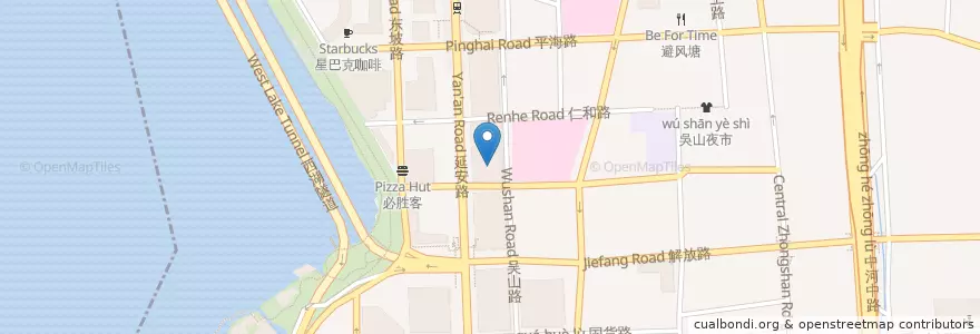 Mapa de ubicacion de Awfully chocolate (Hubin Yintai) en 중국, 저장성, 항저우시, 상청구, 湖滨街道.