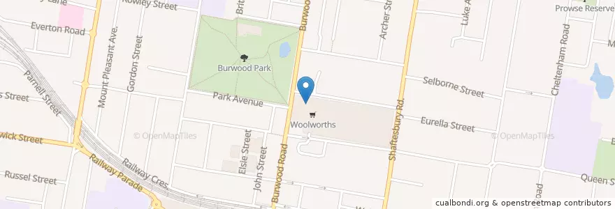 Mapa de ubicacion de KFC en Australië, Nieuw-Zuid-Wales, Burwood Council, Sydney.